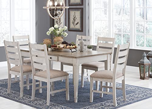 Signature Design by Ashley Skempton Farmhouse Rectangular Dining Room Table with Storage, White & Light Brown - WoodArtSupply