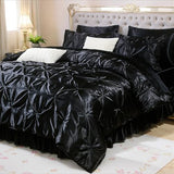 Bedbay Black Comforter Set Queen Size,10-Piece Satin Comforter Bed Set,Pinch Pleat Bedding Set,Black Pintuck Luxury Bed Comforter Set,Lightweight Silk Like Satin Bedding Comforter for All Seasons Bedbay