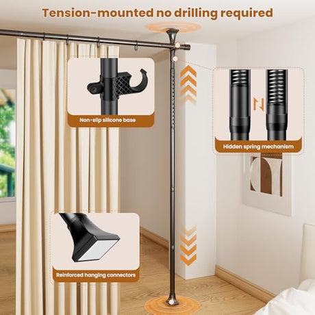 Abiglifty Room Divider Curtain Rods No Drilling, Adjustable 4-10Ft(H) Wall Divider for Room Separation, Temporary Privacy Tension Curtain Rods, Freestanding Space Room Separator, Black Abiglifty