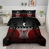 Axolotl Basketball Bedding Set for Boys Kids Teens,Soft Microfiber Black and Red Sports Theme Basketball Bedding Sets Full Size with 1 Comforter and 2 Pillowcases All Season Axolotl