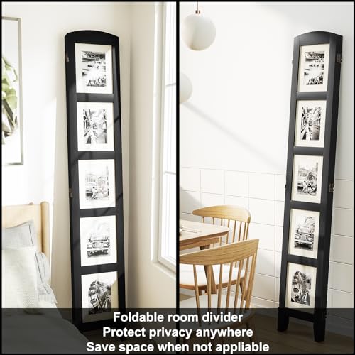 SZQINJI 3 Panel Photo Room Divider Screen, Solid Wood Divider for Room Separation for 8x10 Picture Frame Without Mat for 5x7 Photo with Mat, Black SZQINJI