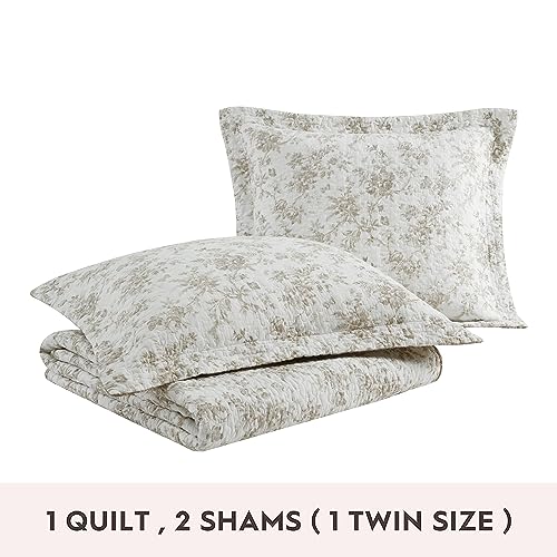 Laura Ashley - Twin Quilt Set, Reversible Floral Cotton Bedding with Matching Sham, Home Decor for All Seasons (Walled Garden Brown, Twin) Laura Ashley