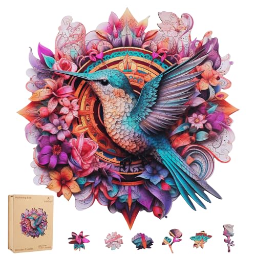 Ruikiyart Wooden Puzzles for Adults Mandala Hummingbird Jigsaw Puzzles 200Pcs Unique Shapes Bird Puzzles Great Gift for Adults and Couples on Valentine's Day,Women's Day 11.3 x 11.3 Inches Ruikiyart