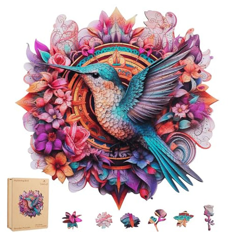 Ruikiyart Wooden Puzzles for Adults Mandala Hummingbird Jigsaw Puzzles 200Pcs Unique Shapes Bird Puzzles Great Gift for Adults and Couples on Valentine's Day,Women's Day 11.3 x 11.3 Inches Ruikiyart