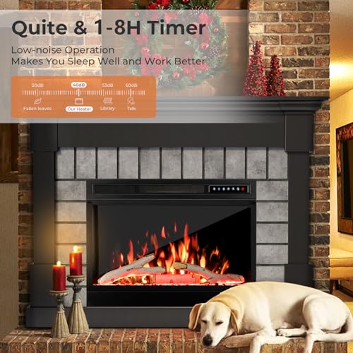 50”Electric Fireplace Mantel Wooden Surround Firebox, TV Stand with Freestanding Electric Fireplace, Adjustable Flame, Temperatures, Remote Control, 750W/1500W Black Electactic
