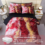 PERFEMET 6-Piece Marble Queen Comforter Red and Gold Bed in A Bag Set Abstract Burning Mountain Marble Bed Comforter Set Soft Luxury Retro Artwork Tie Dye Bed Set(Red, Queen) PERFEMET