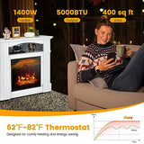 SIMOE 32" Electric Fireplace with Mantel, 1400W Freestanding Fireplace for Living Room, Remote Control, Overheat Protection, Adjustable 3D Flame, Timer, White SIMOE