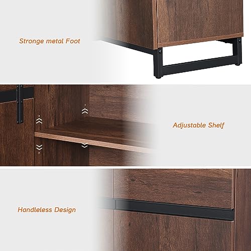WAMPAT 4 PCS Modern 72" Tall Bookshelf with Metal Base and Adjustable Shelves, Library Bookcase with Storage Cabinet and Open Book Shelfs, Wood Bookshelves for Home Office, Living Room, Brown WAMPAT