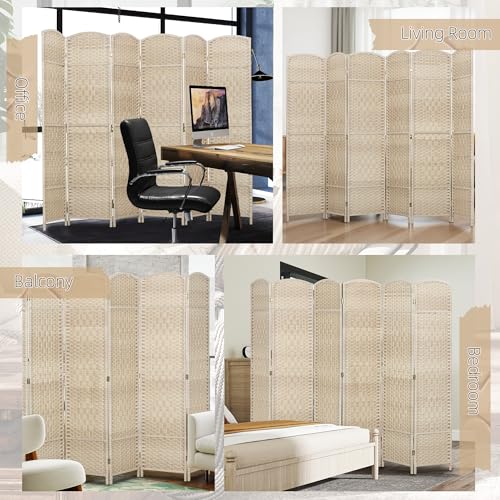 HOMCOM 6 Panel Room Divider, 6' Tall Folding Privacy Screen, Woven Freestanding Wall Partition for Home Office, Bedroom, Washed Oak HOMCOM