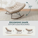 Bme Patio Rocking Chair Outdoor and Indoor, Modern Metal Lounge Rocker with Thick 7'' Cushion, 400lbs Capacity, Ergonomic Design, Easy Assembly, Beige Cushion - Wood Texture Rocker