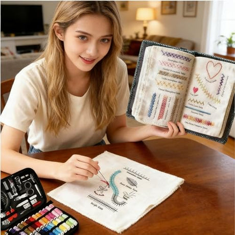 New DIY Embroidery Stitch Book Kit,86-Piece Sewing Tool Set,with 106 Illustrated Stitches,Step-by-Step Tutorials,Perfect Gift for Craft Lovers & Cross Stitch Enthusiasts Dhdgzq
