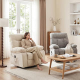 DUMOS Rocker Recliner Chair, Swivel Recliner with Vibration Massage & Lumbar Heating, 270° Rotating Chenille Fabric Recliner with footrest for Living Room & Bedroom, Grey