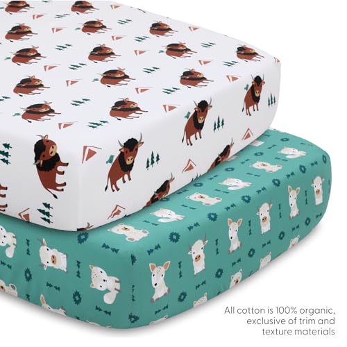 The Peanutshell 4 Piece Baby Crib Bedding Set for Boys & Girls - Newborn, Infant & Toddler Nursery Bed Set Decor with Two Crib Sheets, Dust Ruffle, Comforter - Western Woods The Peanutshell