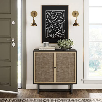 Nathan James Accent Boho Modern Free Standing Buffet Sideboard Hallway, Entryway, Dining Living Room, 1 Storage Cabinet, Black Oak/Cane - WoodArtSupply