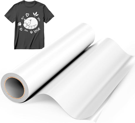 Hisiu White HTV Heat Transfer Vinyl,12" x8ft White Iron on Vinyl for T Shirts, Glossy White HTV Vinyl Roll for Cricut and All Cutting Machine, Stretch Vinyl Easy to Cut and Transfer DIY Design Hisiu