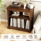 RowyPoey Large Farmhouse Record Player Stand, Turntable Stand with Vinyl Storage, Wood Record Holder Storage Cabinet Dispaly Shelf for Living Room, Bedroom, Office, Brown RowyPoey