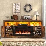 Farmhouse Fireplace TV Stand for 70/75/80 Inch TV, 32”Tall Entertainment Center w/ 36”Electric Fireplace & LED Light, 70”Media Console w/Barn Door Cabinet for Living Room, Rustic Brown jiteentarou