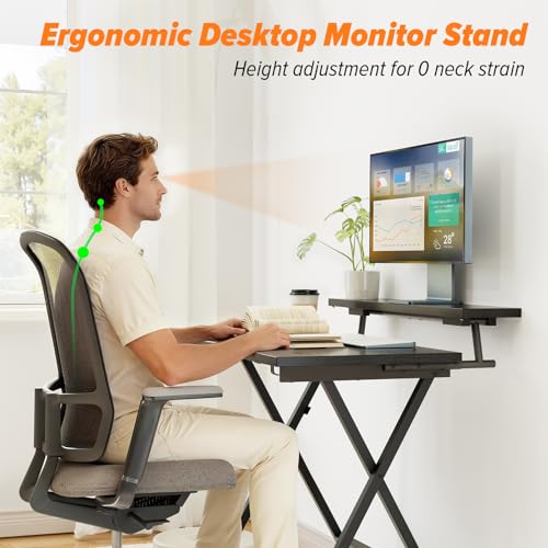WOHOMO Folding Computer Desk with Adjustable Height, 23.6" x 31.5" x 25.6" Foldable Table with Monitor Stand, Small Office Desk for Bedroom, Space Saving Desk for Home Office, Easy Assemble, Black WOHOMO