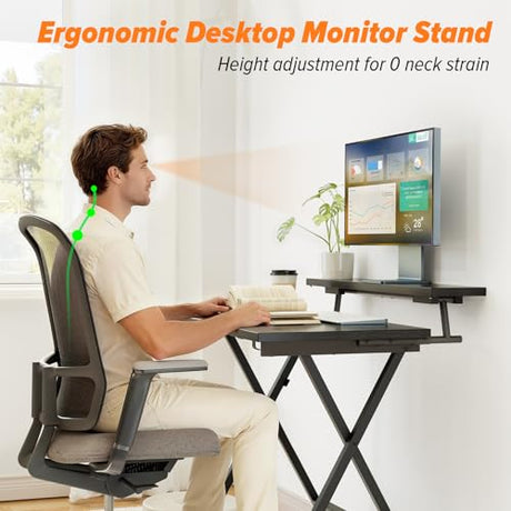 WOHOMO Folding Computer Desk with Adjustable Height, 23.6" x 31.5" x 25.6" Foldable Table with Monitor Stand, Small Office Desk for Bedroom, Space Saving Desk for Home Office, Easy Assemble, Black WOHOMO