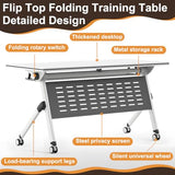 MOFGOE Folding Conference Table, Flip Top Training Table with Four Locking Wheels, Modular Office Desk with Strong Metal Frame, for Office, Conference Room, School,1 Pack,63 * 24 * 30in MOFGOE