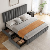 Garvee Full Size Bed Frame with 4 Storage Drawers, Adjustable Height Headboard, Linen Upholstered Platform Bed Frame, No Box Spring Needed, Easy Assembly, Grey Garvee