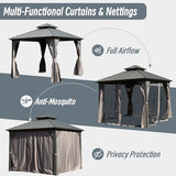 Domi 8x8FT Hardtop Gazebo, Outdoor Gazebo with Galvanized Steel Double Roof Canopy, Curtain and Netting, Metal Gazebo Pavilion for Patio, Lawn, Garden, Gray domi outdoor living