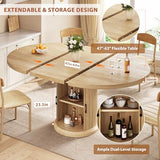 Jocoevol 47″–63″ Extendable Round Dining Table for 4–8 with Dust-Proof 2-Tier Storage Shelf Space-Saving Expandable Dining Room Table Wood Oval Circle Dining Table with Pedestal Base (Natural) Jocoevol