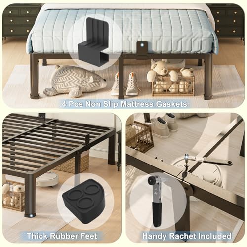 Yitong Angel 14 inch Full Size Bed Frame with Round Corner Legs Mattress Slide Stopper,3500 lbs Heavy Duty Metal Platform,Steel Slat Support,No Box Spring Needed,Easy Assembly,Noise Free Yitong Angel