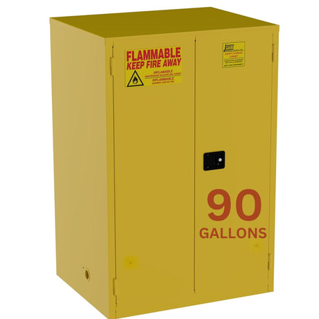 Jamco 90 Gallon Flammable Safety Cabinet, Steel Flammable Storage Cabinet with Lockable Self-Closing Doors, Non Forkliftable, 43" x 34" x 65", Yellow Jamco