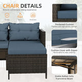 Shintenchi Outdoor Patio Furniture Sets, Wicker Patio sectional Sets 3-Piece, All Weather Wicker Rattan Patio Seating Sofas with Glass Coffee Table and Cushion (Blue) Shintenchi