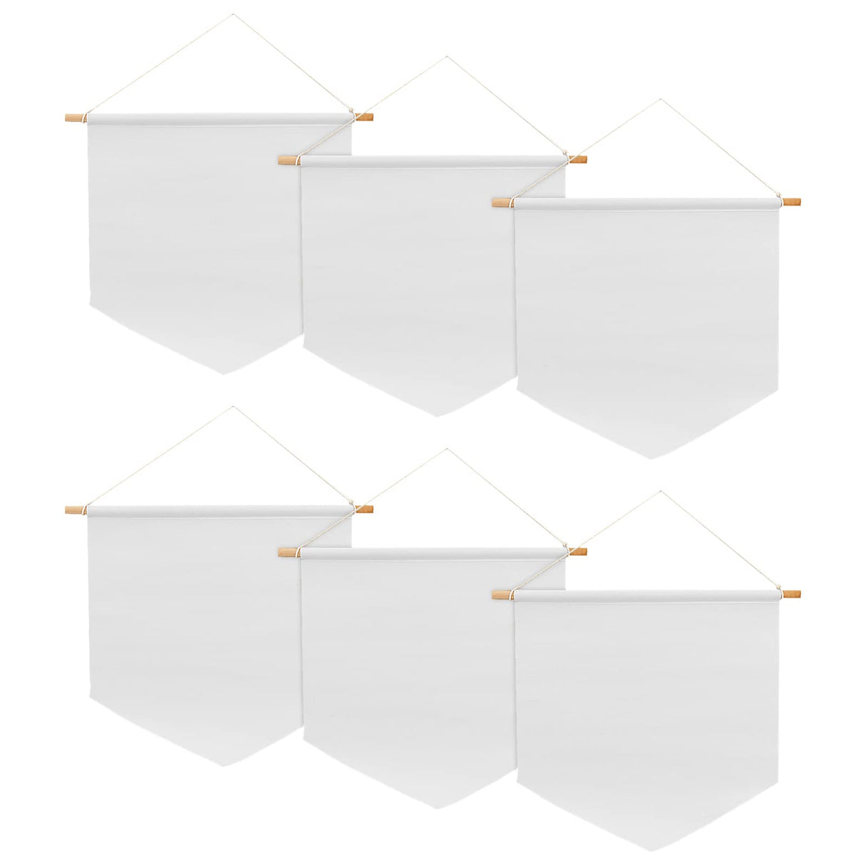SOUJAP 6 Pcs Blank Canvas Banners, 13 x 13.7 Inch Pin Wall Display Banners with Wooden Dowel and rope, White Canvas Banners Flags for Decorating, DIY SOUJAP