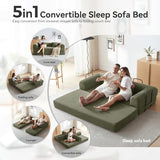 QQR Sleeper Sofa, Comfy Convertible Folding Couch-Futon-Corduroy Fabric Sleeper Sofa Bed with 2 Pillow, Removable Soft Cushion for Small Living Room Dorm/Bedroom/College/Office (Light Green) QQR