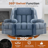 MAHOMICO Swivel Rocker Recliner Chair with Vibration Massage and Heat for Living Room,with Rocking Function and Side Pocket, USB Charge Port,2 Cup Holders MAHOMICO