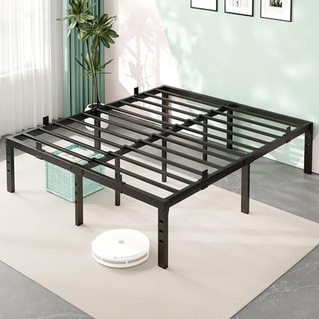 Nelaukoko Queen Bed Frame, 14 Inch Metal Platform Bed Frame Queen Size with Under Storage Space, Mattress Anti-Slip Design, Heavy Duty Sturdy Foundation, No Box Spring Needed, Easy Assembly, Black Nelaukoko
