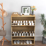 Takywep Fluted Shoe Cabinet Storage for Entryway with 2 Flip Drawers & Bottom Open Shelf, Narrow Shoe Rack Cabinet with Side Hooks, Freestanding Slim Shoe Organizer Cabinet for Foyer, Hallway, Oak Takywep