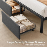 Rolanstar Full Size Bed Frame with Ergonomic Headboard Storage & Charging Station, Upholstered Platform Bed with LED Light & Drawer, Heavy Duty Metal Slats, Noise Free, No Box Spring Needed, Grey Rolanstar