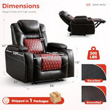 ANJ Electric Power Recliner Chair with Adjustable Powered Headrest, Faux Leather Home Theater Seating Overstuffed Reclining Furniture with USB Ports, Cup Holders, Hidden Arm Storage (Brown/Red)