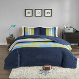 Comfort Spaces CS14-0861 2 Piece Quilt Coverlet Bedspread All Season Lightweight Hypoallergenic Pipeline Colorblock Kids Bedding Set, Twin/Twin XL, Pierre Navy/Blue Stripe Comfort Spaces