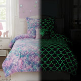 Kaleido Space Twin Comforter Set for Girls- 3 Pieces Glow in The Dark Mermaid Twin XL Bedding Set with 1 Comforter, 1 Decor Pillow & 1 Pillow Shams Kaleido Space