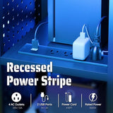 Pamray Small Rolling Gaming Desk with Led Lights Power Outlets and Storage Pegboard, Small Spaces Compact PC Computer Table Balck Pamray