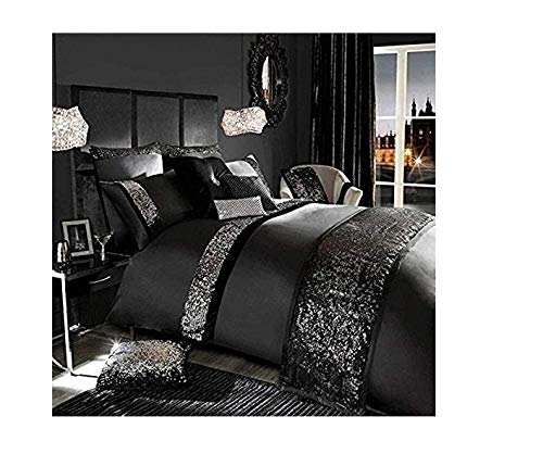 finaldeals 5 Piece Sequin Black Egyptian Cotton Duvet Cover Set Comforter Set Quilt Cover Xmas Gift Bedding Wedding Gift King Cal.King 102" x 108" finaldeals