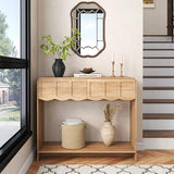 Topbele Console Table with 2 Drawers, Mid-Century Modern 42" Entryway Table with Open Storage Shelves, Sofa Table Behind Couch for Living Room, Hallway, Natural Topbele