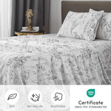 HYPREST Floral Bed Sheets King Size, 18 inches Deep Pocket Sheets 1800 Thread Count, Black and White Leaf Sheet Set Soft Breathable Cute Aesthetic Sheets Shabby Chic Bed Sheets,Oeko-Tex Certificated HYPREST
