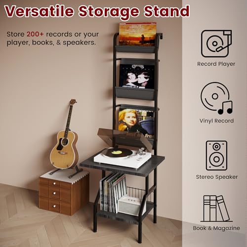 Lutown-Teen Record Player Stand with Vinyl Storage, Record Player Table Holds up to 200 Albums, 5-Tier Turntable Stand for Living Room, Black Lutown-Teen