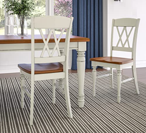Home Styles Monarch Double X-back White and Oak Dining Chairs, with Solid Hardwood Construction, Turned Legs, and Distressed Oak Finish, Set of Two homestyles