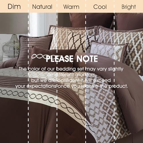 LANCO MODERN LIFESTYLE King Size Comforter Set, Brown, 10 Piece Bed in a Bag for All Seasons, Luxury Extreme Comfort Bedding Sets with Bedskirt, Pillow Shams, Euro Shams and Decor Pillows LANCO MODERN LIFESTYLE