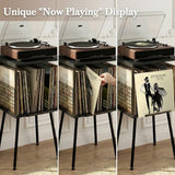 Faesun Record Player Stand with Storage Holds 100+ Vinyl Records, Industrial Turntable Stand with Storage Shelf, LP Album Organizer Cabinet for Small Spaces, Black End Table Faesun