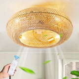 ainqiant Boho Caged Ceiling Fan with Light Flush Mount, 20 Inch Enclosed Rattan Ceiling Fans with Lights and Remote Control,Low Profile 6 Speeds for Bedroom, Living Room ainqiant