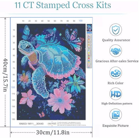 Legrace Turtle Cross Stitch Kits for Adults - Stamped Crossstitching Kits Preprinted 11 Count Cross-Stitch Kit for Beginner, 11CT Prestamped Easy Pattern Needlepoint Kits Crafts for Decor Legrace