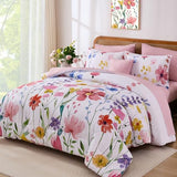 Annibedding Pink Floral Queen Comforter Set, 8 Piece Soft Microfiber Flower Bed in a Bag Bedding Set with Pillowcase and Sheets for All Season (90"x90") Anibedding